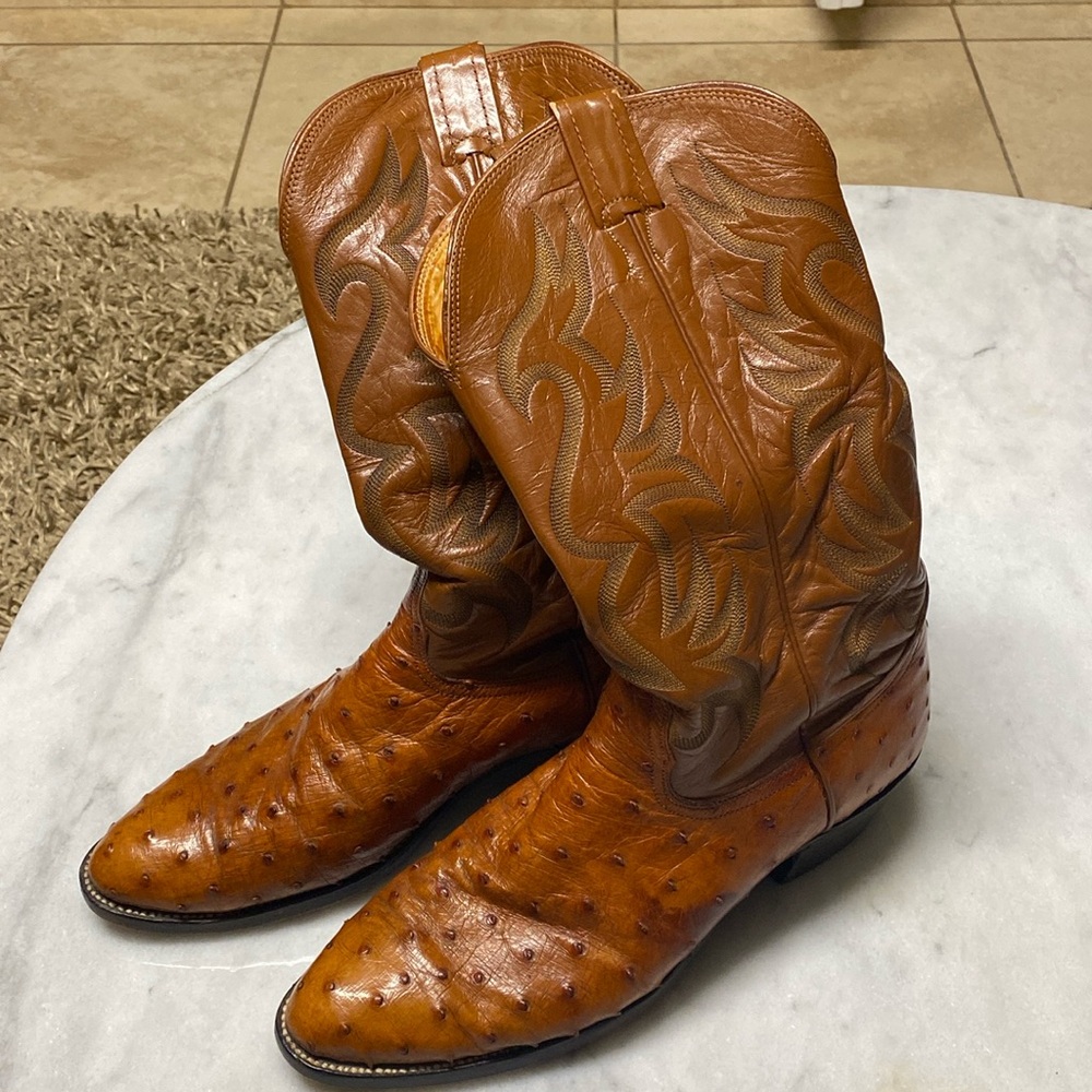 Nocona Orange Genuine Ostrich Leather Pointed Toe Western Boots 9.5